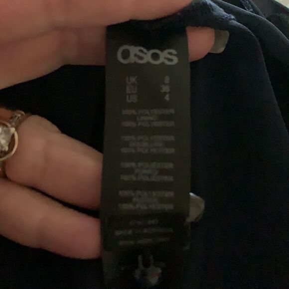 ASOS Navy Deep V Chiffon Sleeve Grecian Cocktail Dress sz 4 EUC - Picture 6 of 6